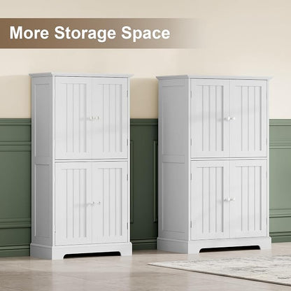 ChooChoo Bathroom Floor Cabinet with Adjustable Shelves | Bathroom Storage Cabinet, 4 Doors, Freestanding Cupboard for Living Room, Kitchen Pantry, White
