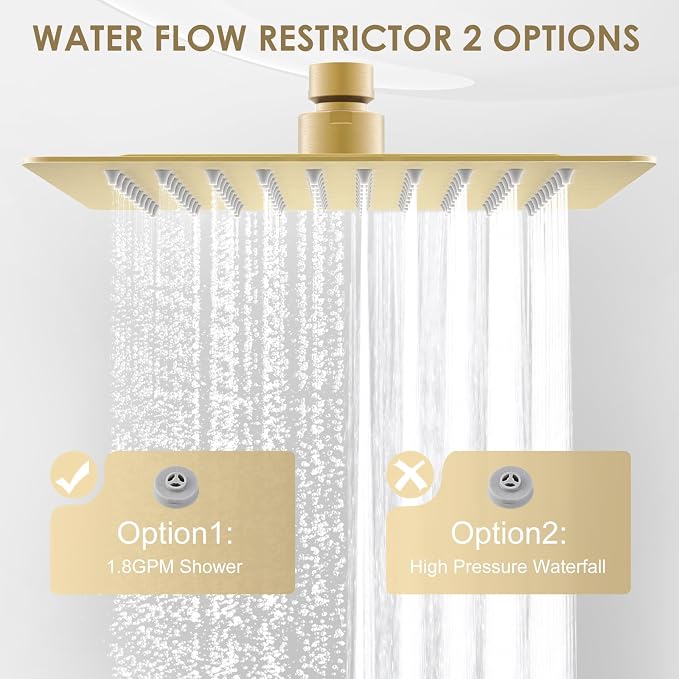 8 Inch Rain Shower Head Brushed Gold - All Metal Stainless Steel 304, Ultra Thin Design, Square Rainfall Showerheads Modern Bathroom - Full Body Coverage Bath Shower