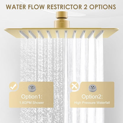 8 Inch Rain Shower Head Brushed Gold - All Metal Stainless Steel 304, Ultra Thin Design, Square Rainfall Showerheads Modern Bathroom - Full Body Coverage Bath Shower