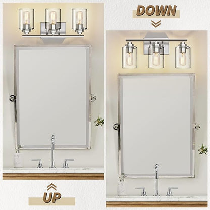 Bathroom Vanity Light Over Mirror,Bathroom Light Fixture Wall Sconce Lighting for Bedroom,Living Room (Nickel, 3-Light)