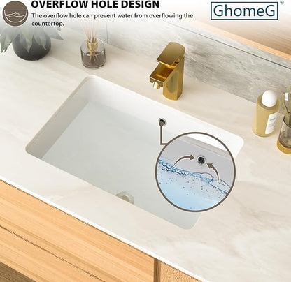 Undermount Bathroom Sink Rectangle 21x15 Inch White Rectangular Porcelain Ceramic Vessel Sink with Overflow Under Counter Lavatory Vanity