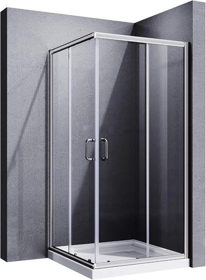 ELEGANT Corner Shower Enclosure 34'' D. x 34'' W. x 72'' H., Double Sliding Shower Door with 2 Stationary Panels, Shower Enclosure with 1/4'' Clear Glass, Brushed Nickel