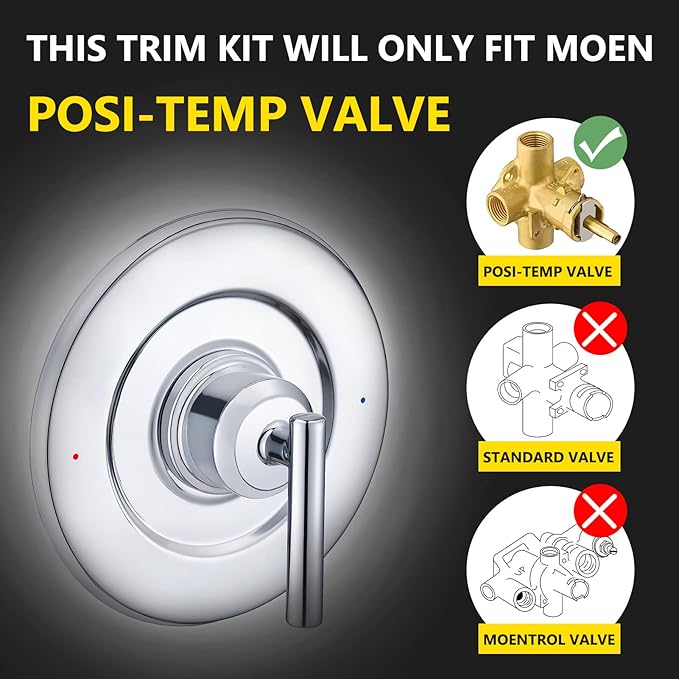 Tearel Shower Trim Kit for Moen T2901 Chrome Shower Handle 2-Pack, Compatible with Moen Posi-Temp Valve Series, Solid Metal Construction, Repair Wobbly Handle or Bathroom Renovation