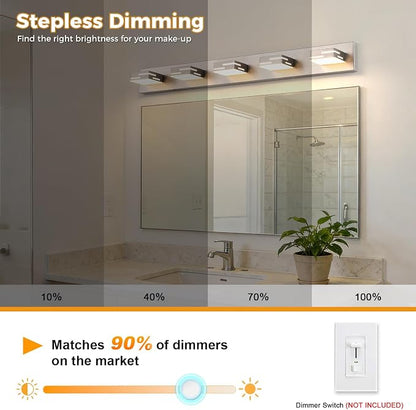5-Light 5CCT Modern Bathroom Vanity Light Fixtures, 40-Inch 350° Rotatable LED Vanity Lights Over Mirror, Dimmable Brushed Nickel Wall Sconce with Frosted Acrylic Shade