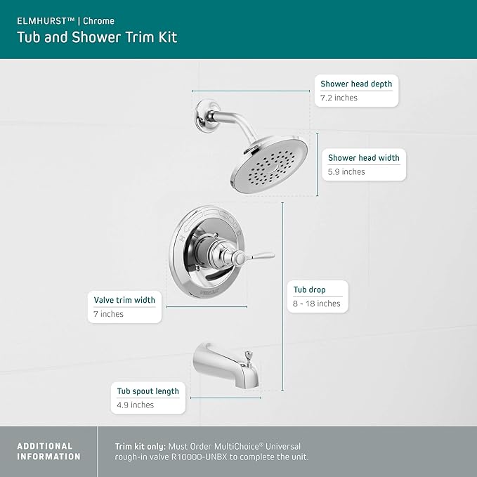 Peerless PTT14465 Elmhurst shower trim kit Tub & Shower, With Tub Spout, Chrome