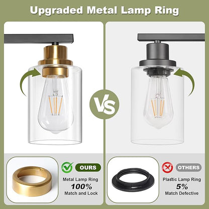 Unicozin Modern Bathroom Light Fixtures, 4 Light Vanity Lights Over Mirror, Black and Gold Wall Lamp with Clear Glass for Living Room Cabinet Bedroom Porch