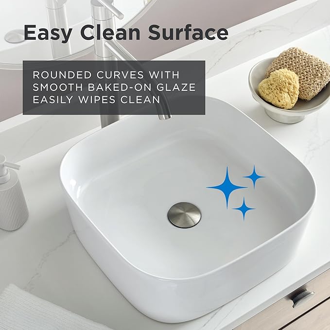 Gerber Cymira 16 in. Soft Square Vessel Bathroom Sink, Above-Counter Glazed White Fireclay Ceramic Vanity Sink, Modern Transitional Basin Sink Bowl, G0013778