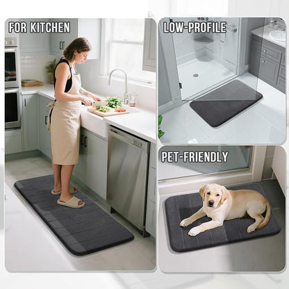 Yimobra Bathroom Runner Rugs 72"x24" Non Slip Washable Memory Foam Bath Mat, Super Soft Water Absorbent Hallway Carpet for Vanity Tub Shower, Dark Gray