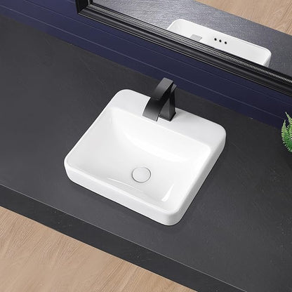 Vessel Sink 18"x18" Semi Recessed Bathroom Sink Drop-in White Bathroom Sink Porcelain Ceramic Modern Rectangular Sinks Drop-in Vanity Sinks with Overflow for Bathrooms