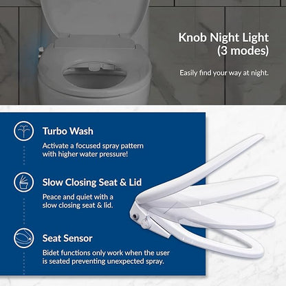 Bio Bidet BB550 Heated Bidet Seat with Warm Water Wash & Air Dryer, Night Light, Low Profile Design, Elongated