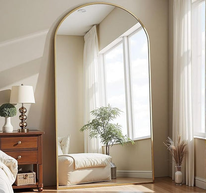 Dewfig Arched Full Length Mirror, 71"x30" Large Floor Mirror, Gold | Aluminum Alloy Frame Full Body Mirror, HD Shatterproof Tempered Glass, Lean/Stand/Wall for Living Room,Bedroom, Dressing Room