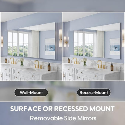 96" x 36" Bathroom Medicine Cabinet with Mirror, Anodized Chrome Aluminum Frame, Surface Mount or Recessed Medicine Cabinet with Mirror, Bathroom Mirror with Storage, Five Doors