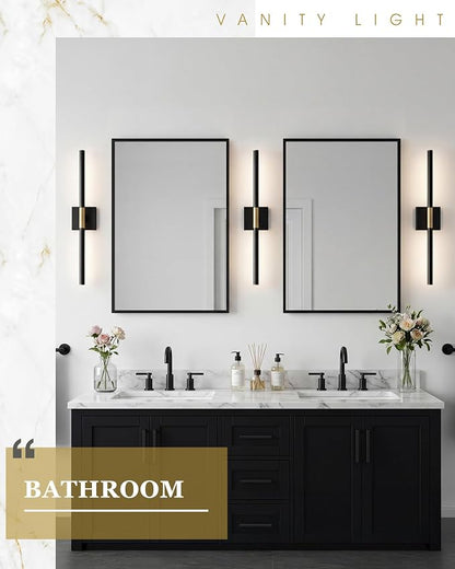 24 Inch Bathroom Light Fixtures, 16W 3CCT Dimmable CRI90 Black and Gold LED Vanity Lighting Fixtures Over Mirror, 360° Rotatable Modern Bathroom Vanity Light Bar, AD-W9465-L60-BK