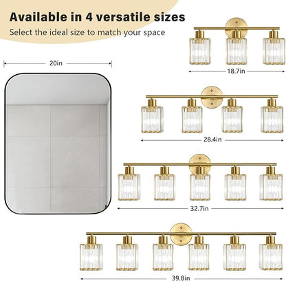 6 Light Bathroom Light Fixtures, Modern Crystal Vanity Lights over Mirror | Metal Frame, Bathroom Light with Square Crystal Shade, ETL Certified, E26 Ceramic Socket, Bulbs Not Included