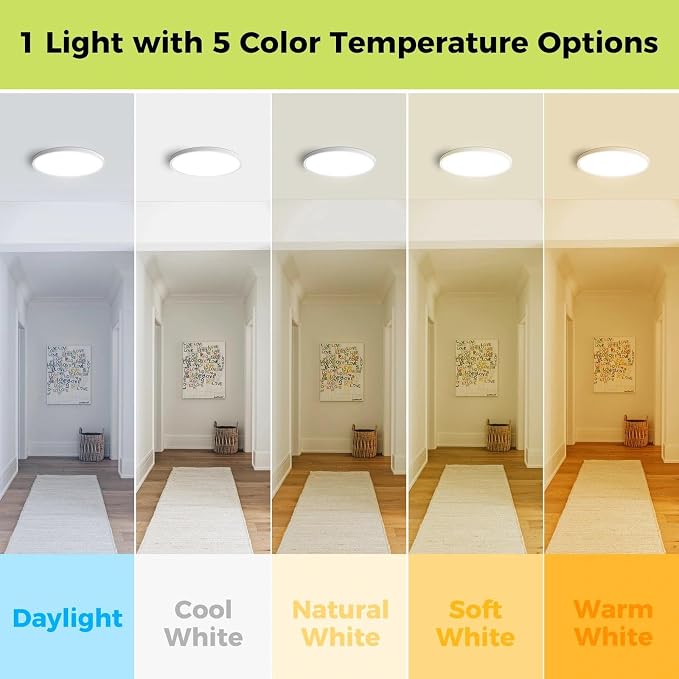 hepside 6Pack 12Inch LED Flush Mount Ceiling Light, Super Slim 24W LED Ceiling Light, Dimmable&3000K/3500K/4000K/5000K/6500K Adjustable Flat Ceiling Light Fixture for Bedroom,Living Room,Kitchen-White