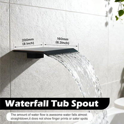 Midanya Shower System with Tub Spout,8 Inch Shower Head,Oil Rubbed Bronze | with Valve & Trim Kit,Square Rain Head,Handheld Sprayer,Waterfall Spout,All Metal Wall Mount Bathroom Shower Tub Faucet Set