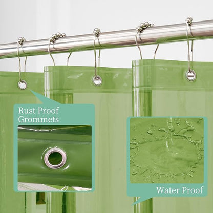 Mrs Awesome Clear Green Shower Curtain Liner with 3 Magnets, 72x72 | 12 Rustproof Grommets,Premium Plastic Shower Curtain for Bathroom Lightweight & Waterproof,72W x 72H