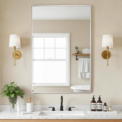 FICTOR Bathroom Vanity Mirror for Over Sink, 24" x 36", Silver | Anti-Rust Frame, Shatterproof Tempered Glass, Vertical/Horizontal Wall Mounted Mirror for Bedroom, Entryway, Living Room