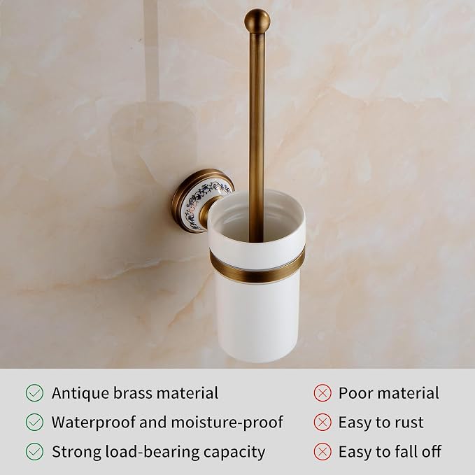 Toilet Brush with Holder for Bathroom Antique Bronze Wall Mounted Toilet Wall Mounted Bathroom Hardware Accessories,Porcelain Design