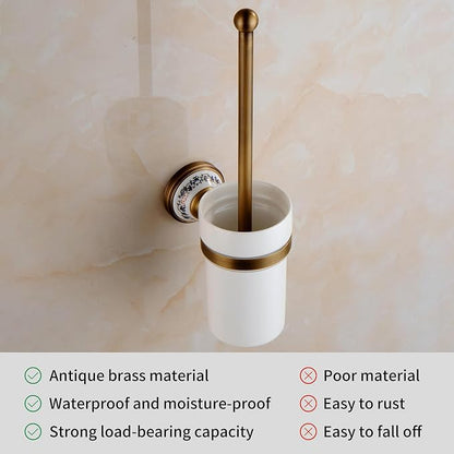 Toilet Brush with Holder for Bathroom Antique Bronze Wall Mounted Toilet Wall Mounted Bathroom Hardware Accessories,Porcelain Design