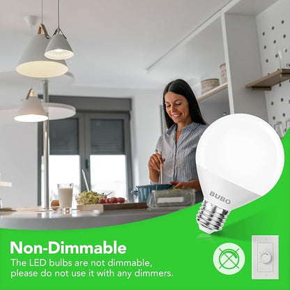 BUBO Vanity Light Bulbs 60 Watt Equivalent, Bathroom Light Bulbs Cool White 4000K, G25 Globe Round Light Bulb 800 Lumens, E26 Medium Base, 7W, Non-Dimmable, 6 Pack