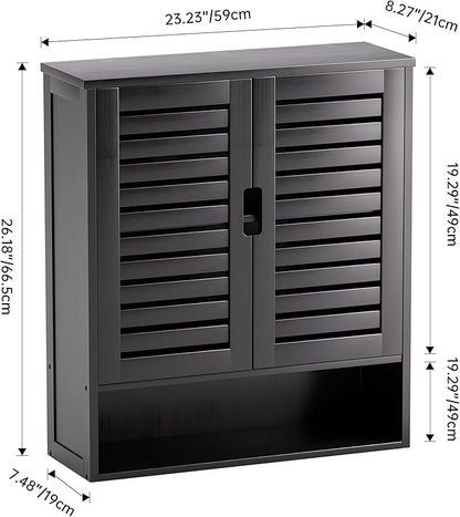 SMIBUY Bathroom Cabinet Wall Mounted, Bamboo Over-The-Toilet Storage Organizer, Space Saver Medicine Cabinet with 2 Door and Adjustable Shelves (Black)