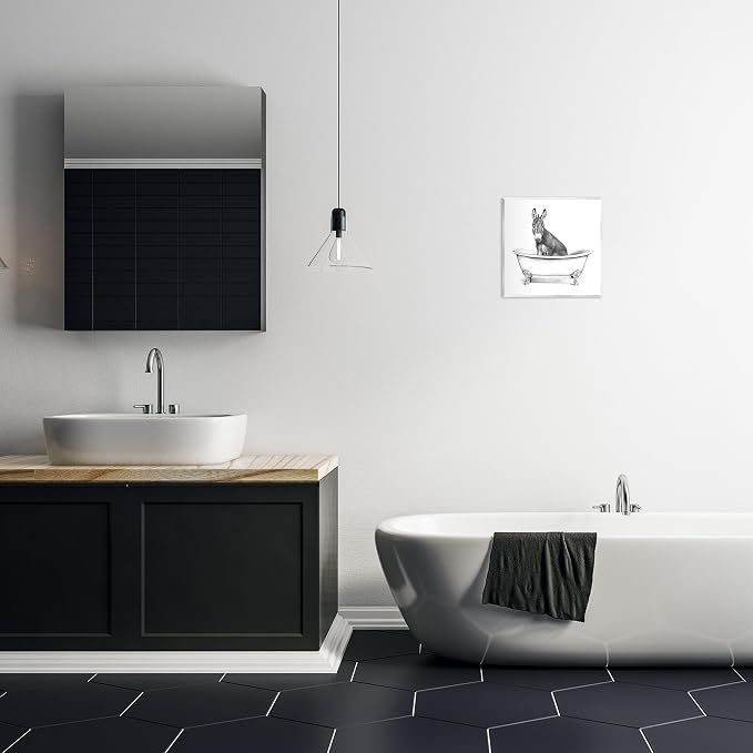 Stupell Industries Donkey in Claw Tub Farm Animal Bathroom Sketch, Wall Plaque, 12 x 12 | Stupell Industries · By Victoria Borges · Ready to hang · Charming bath and laundry decor · Made in USA