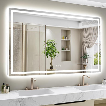 66x48 LED Bathroom Mirror with Lights, Lighted Vanity Mirror | Backlit and Front Light, Anti-Fog, 3 Color Dimmable, Memory, Tempered Glass, IP54 Waterproof, UL Listed