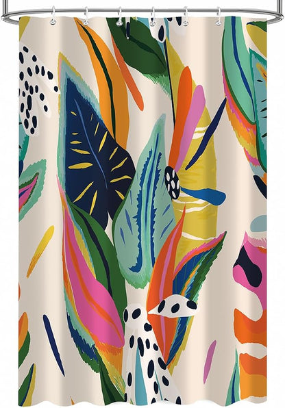 Colorful Abstract Shower Curtain, Floral Boho Modern Asthetic Plant Bathroom Curtain, Waterproof Polyester Fabric Shower Curtain Set with Hooks 36x72 Inch