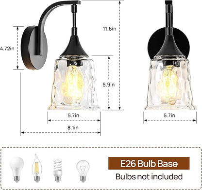 Black Wall Sconce，Modern Bathroom Wall Sconce Lights with Clear Glass Shade, Farmhouse Vanity Light Fixtures for Bedroom Mirror Hallway Entryway