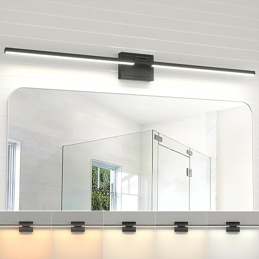 NIORSUN 46.5 Inch Modern Bathroom Light Fixture, 40W 5CCT Dimmable LED Black Bathroom Vanity Lights Over Mirror, Vanity Lights for Bathrooms Restroom Mirror