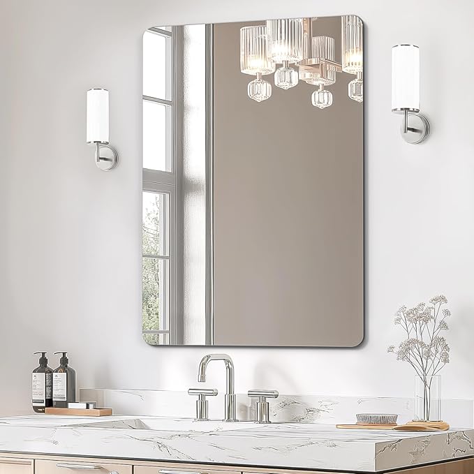 Frameless Bathroom Mirror for Over Sink, 22x30 Inch | Rectangular Vanity Mirror for Wall, Shatterproof Tempered Mirror for Living Room, Bedroom, Entryway Upgrade & Remodel