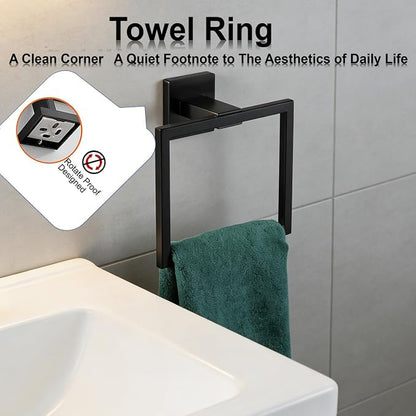 Bathroom Hardware Set 15 Piece Matte Black Bathroom Accessories Set SUS304 Towel Bar Set Includes 3 Towel Bar 24 Inch+3 Towel Holder+3 Toilet Paper Holder+6 Towel Hooks (15, Matte Black)