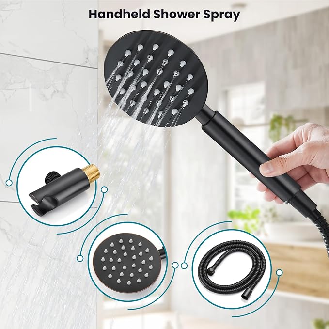 gotonovo High Pressure Shower System Valve and Trim Kit,Oil Rubbed Bronze | Round Rain 10 Inch Shower Head with Handheld Faucet Set Complete,Rough In Valve,2-in-1 Diverter,All Metal,Bathroom Wall Mount