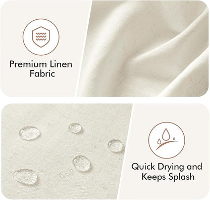 MIULEE White Scalloped Linen Shower Curtain 72W x 72L | 12 metal hooks, Linen scalloped, waterproof washable, thick heavy cloth, black border, boho farmhouse, bathroom hotel use