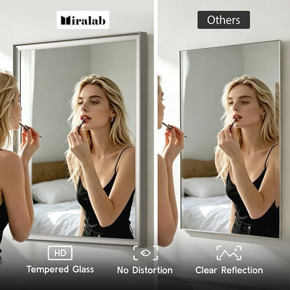 Brushed Nickel Bathroom Mirrors for Over Sink 30x40 Inch | Silver Rectangle Vanity Mirror, Wall Decor for Bedroom, Entryway, Living Room, Aluminum Framed, Curved Wide Edge, Anti-Rust