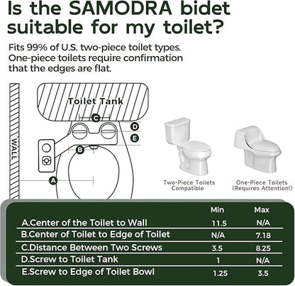 SAMODRA Bidet Attachment, Non-Electric Cold Water Bidet Toilet Seat Attachment with Pressure Controls, Retractable Self-Cleaning Dual Nozzles for Frontal & Rear Wash - Black