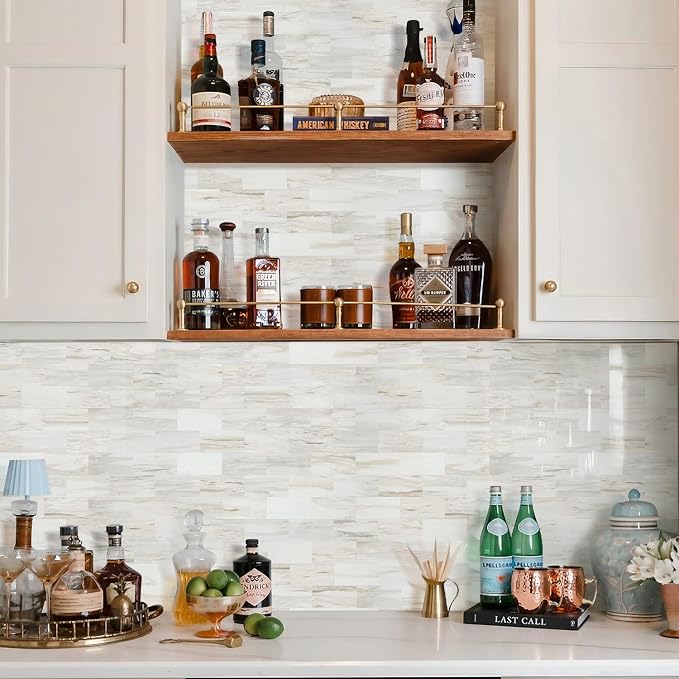 STICKGOO 10-Sheet Peel and Stick Backsplash on Subway Tile, Eurasia Biege | PVC Self Adhesive Kitchen Backsplash, Seamless, Wateproof, Stick on Tiles for Kitchen, Bathroom, RV