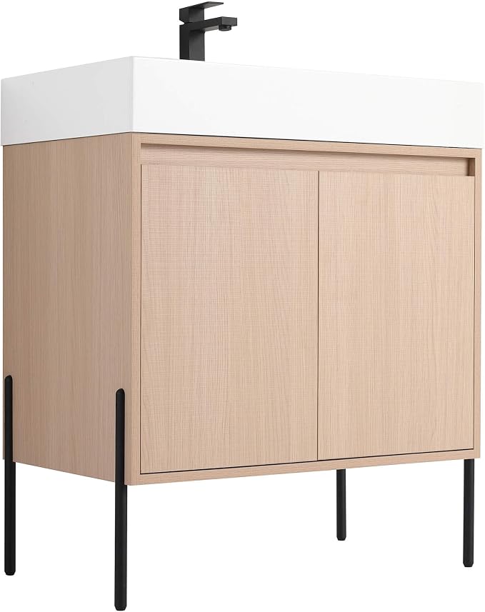Crownpoint 30 Inch Bathroom Vanity with Sink, White Sink, White Oak Finish, Full Assembly Required, Elegant Bathroom Vanities for Modern Homes