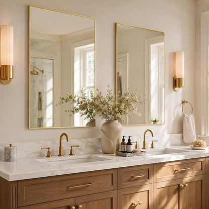 36"x24" Brushed Gold Framed Rectangle Bathroom Vanity Wall Mirror | Over-Sink Vanity Mirror, Slim Metal Frame, Entryway or Dresser Use, Vertical/Horizontal Mount, Tempered Glass