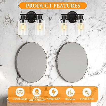 Oil Rubbed Bronze 2-Light Modern Vanity Light for Bathroom - 2-Light Oil Rubbed Bronze Bathroom Vanity Light Fixture, 2-Bulb Wall Sconce Over Sink