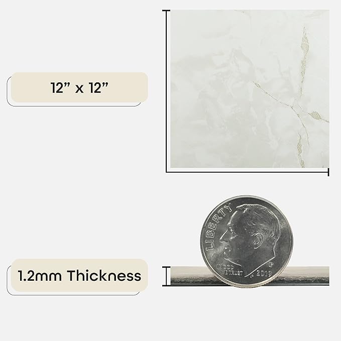 Nexus Self Adhesive 12-Inch Vinyl Floor Tiles, 20 Tiles - 12" x 12", Classic White w/Grey Veins Pattern - Peel & Stick, DIY Flooring for Kitchen, Dining Room, Bedrooms & Bathrooms by Achim Home Decor
