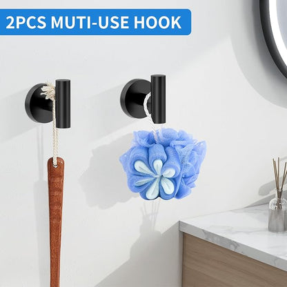 Matte Black Bathroom Accessories, Bathroom Hardware Set, SUS304 Stainless Steel Bathroom Towel Bar Set with 24 Inch Towel Holder, 2 Towel Hooks, Toilet Paper Holder, Towel Ring