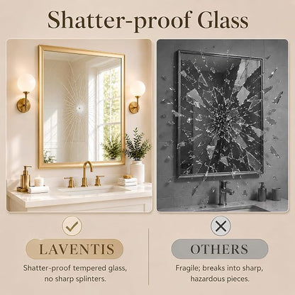 Brushed Gold Bathroom Mirrors for Over Sink 30x40 Inch | Curved Aluminum Frame Rectangle Vanity Mirror for Bedroom Living Room Entryway, HD Tempered Glass, Anti-Rust