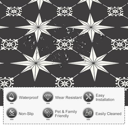 MORCART 20PCS 7.87" x 7.87" Peel and Stick Floor Tile, Black and White | Self-Adhesive DIY Vinyl Flooring, Removable and Waterproof Tile Sticker for Bathroom, Kitchen, Wall, Bedroom, Stairs