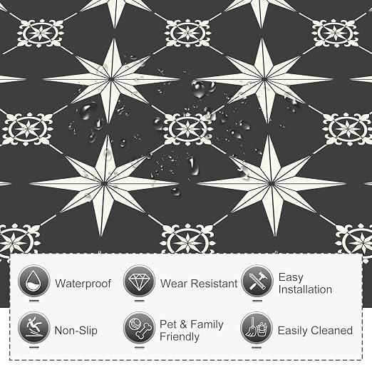 MORCART 40PCS 7.87" x 7.87" Peel and Stick Floor Tile, Black and White | Self-Adhesive DIY Vinyl Flooring, Removable and Waterproof Tile Sticker for Bathroom, Kitchen, Wall, Bedroom, Stairs
