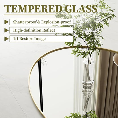 Koonmi Gold Oval Bathroom Mirror, 20"x28" Oval Mirror for Wall | Shatterproof Bathroom Vanity Mirror for Bedroom Living Room Entryway, Horizontal or Vertical, Hardware Included