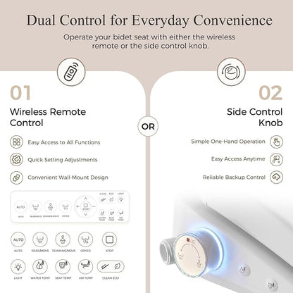 GAICOM Electric Bidet Toilet Seat Heated Seat Fits Round & Elongated | Instant Warm Water, Warm Air Dryer, Remote & Side Knob Control, Self-Cleaning Nozzle, LED Display, Night Light