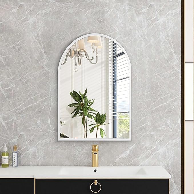 Arched Wall Mirror, Brushed Metal Frame Mirror, Arch Bathroom Vanity for Living Room Bedroom Mantel Entryway Hallways Home Decor Aluminum Alloy Frame 20"x16"