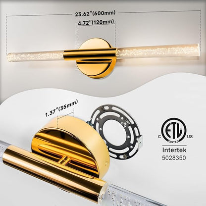 LED Bathroom Vanity Lights,24 inch Bathroom Light Fixtures Over Mirror,3000K Natural Warm Light, ETL＆UL Listed, Modern Wall Sconce for Bedroom,Living Room,Hallway,Gold